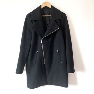 Sandro Black Asymmetrical Zip Coat